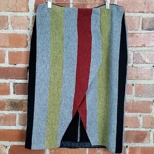 ASOS Women's Polyester Wool Blend Striped Wrap Full Length Skirt 12